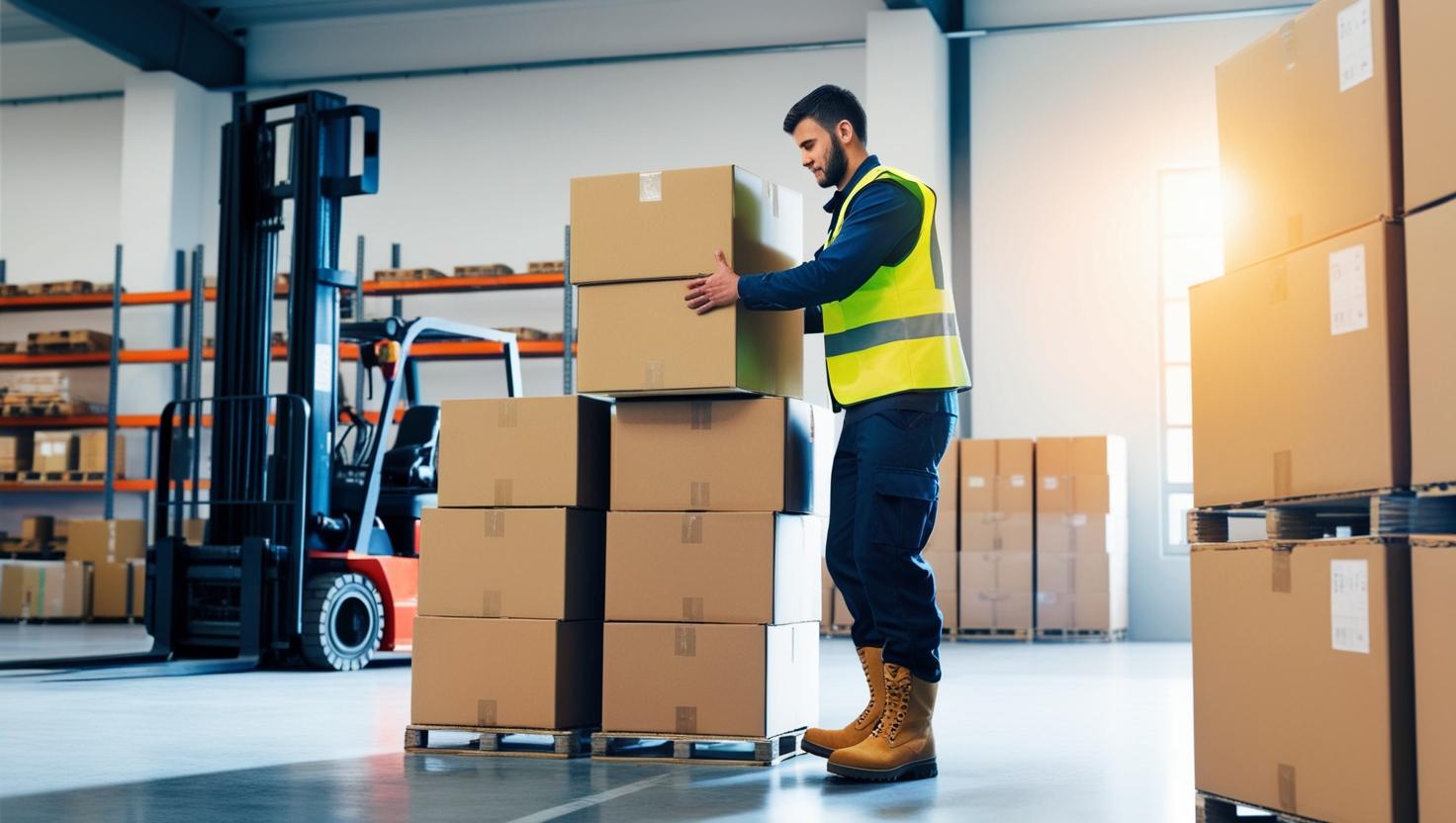 Two warehouse operatives discussing a work-related matter