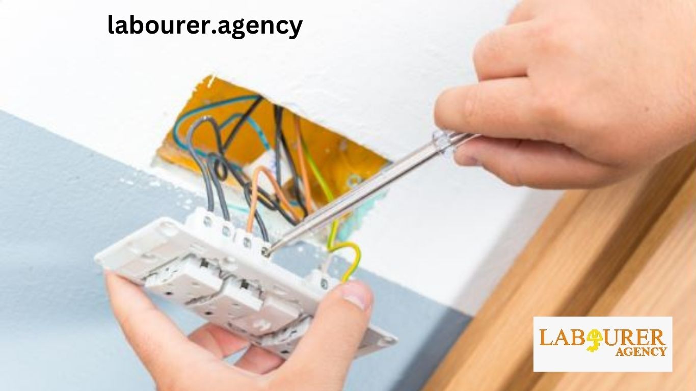 A Team Labourer Agency recruiter discussing job opportunities with an electrician candidate