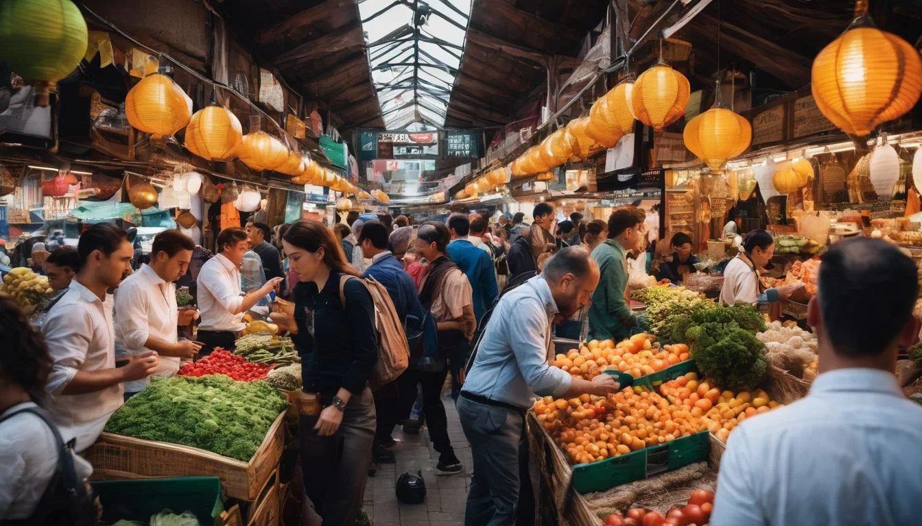 A busy local marketplace with a variety of businesses seeking workers. A busy local marketplace with a variety of businesses seeking temp workers.