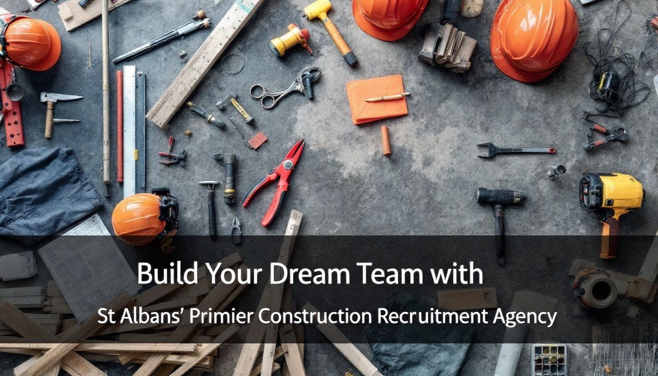 A construction site in St Albans with workers, tools, and materials.